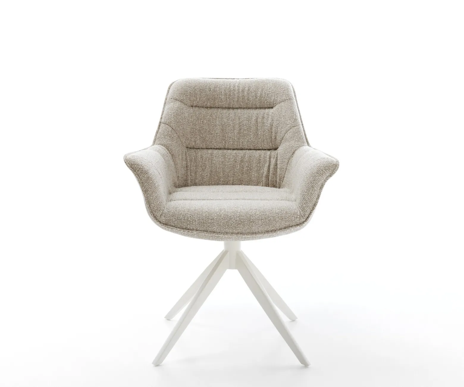DrehstuhlKaira-Flex Webstoff Soft Beige Kreuzgestell breit Weiß 360° drehbar Wippfunktion Sofort versandfertig
