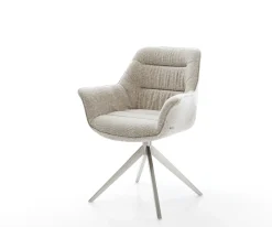DrehstuhlKaira-Flex Webstoff Soft Beige Kreuzgestell breit Edelstahl 360° drehbar Wippfunktion Sofort versandfertig