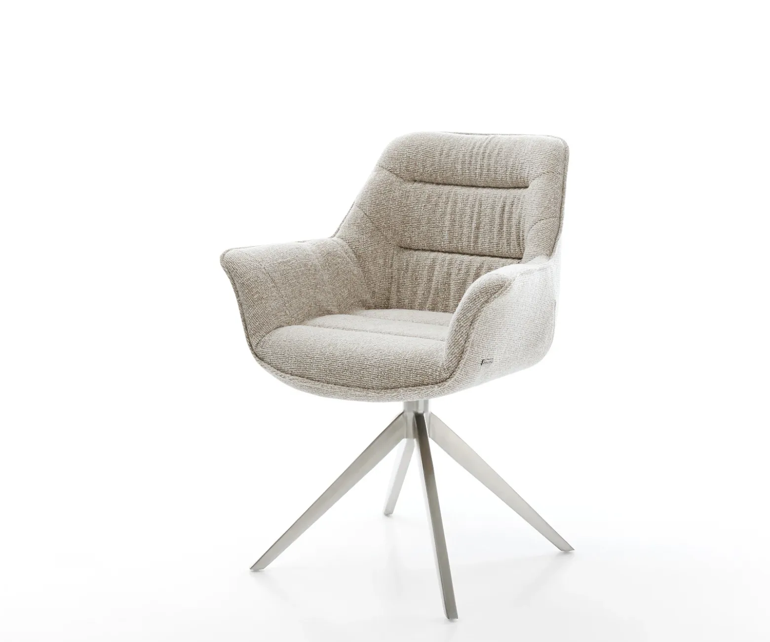 DrehstuhlKaira-Flex Webstoff Soft Beige Kreuzgestell breit Edelstahl 360° drehbar Wippfunktion Sofort versandfertig