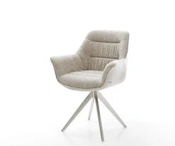 DrehstuhlKaira-Flex Webstoff Soft Beige Kreuzgestell kantig Edelstahl 180° drehbar Sofort versandfertig
