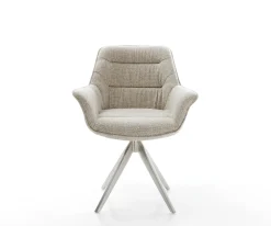 DrehstuhlKaira-Flex Webstoff Soft Beige Kreuzgestell kantig Edelstahl 180° drehbar Sofort versandfertig