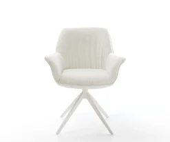 DrehstuhlKeila-Flex mit Armlehnen Bouclé Soft Beige Kreuzgestell breit Weiß 360° drehbar Wippfunktion Sofort versandfertig