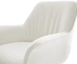 DrehstuhlKeila-Flex mit Armlehnen Bouclé Soft Beige Kreuzgestell breit Weiß 360° drehbar Wippfunktion Sofort versandfertig