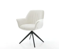 DrehstuhlKeila-Flex mit Armlehnen Bouclé Soft Beige Kreuzgestell breit Schwarz 360° drehbar Wippfunktion Sofort versandfertig