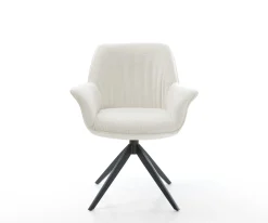 DrehstuhlKeila-Flex mit Armlehnen Bouclé Soft Beige Kreuzgestell breit Schwarz 360° drehbar Wippfunktion Sofort versandfertig