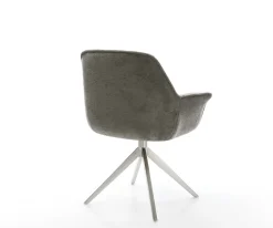 DrehstuhlKeila-Flex mit Armlehnen Bouclé Soft Schlamm Kreuzgestell breit Edelstahl 360° drehbar Wippfunktion Sofort versandfertig