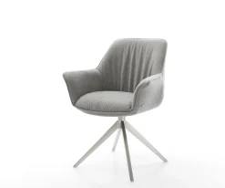 DrehstuhlKeila-Flex mit Armlehnen Strukturstoff Soft Grau Kreuzgestell breit Edelstahl 360° drehbar Wippfunktion Sofort versandfertig