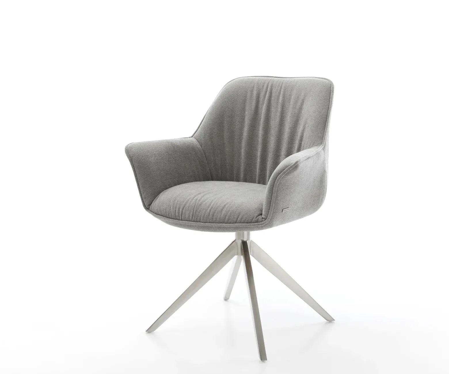 DrehstuhlKeila-Flex mit Armlehnen Strukturstoff Soft Grau Kreuzgestell breit Edelstahl 360° drehbar Wippfunktion Sofort versandfertig
