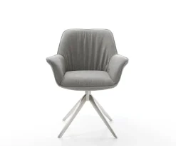 DrehstuhlKeila-Flex mit Armlehnen Strukturstoff Soft Grau Kreuzgestell breit Edelstahl 360° drehbar Wippfunktion Sofort versandfertig