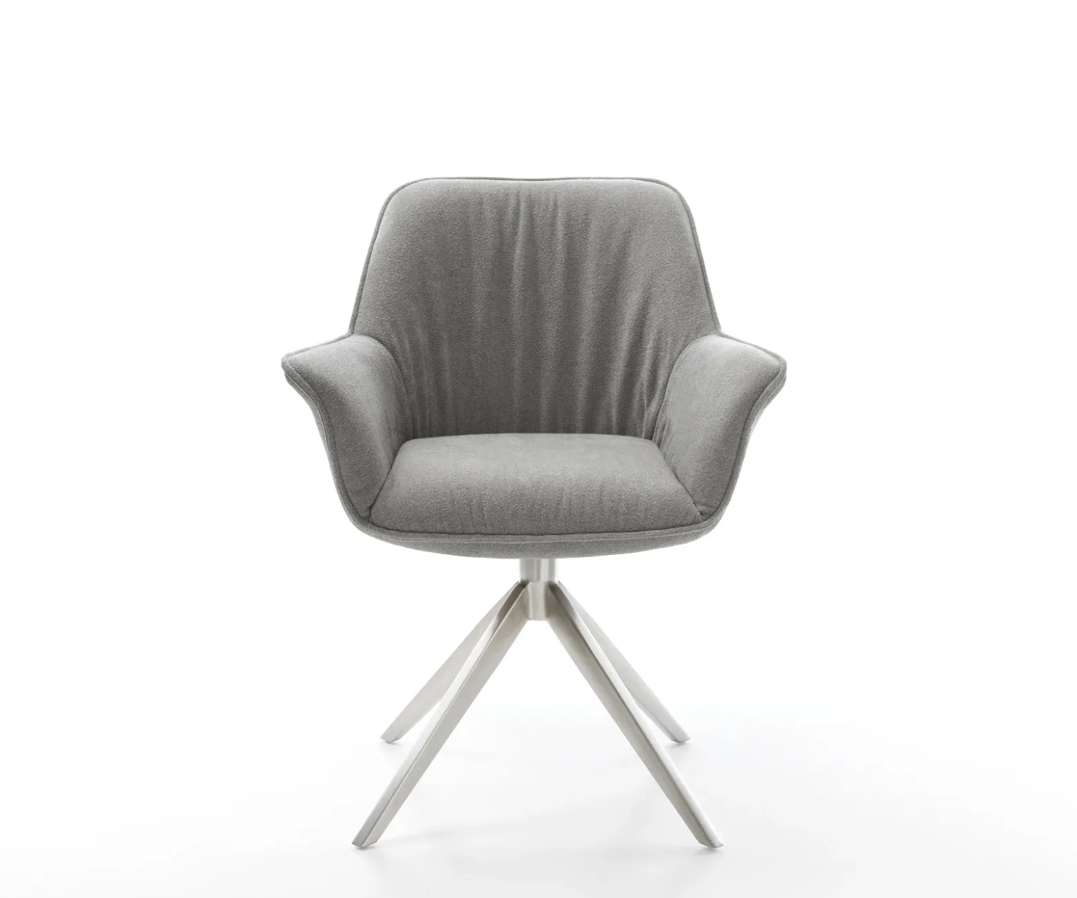 DrehstuhlKeila-Flex mit Armlehnen Strukturstoff Soft Grau Kreuzgestell breit Edelstahl 360° drehbar Wippfunktion Sofort versandfertig