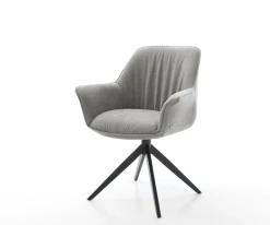 DrehstuhlKeila-Flex mit Armlehnen Strukturstoff Soft Grau Kreuzgestell breit Schwarz 360° drehbar Wippfunktion Sofort versandfertig