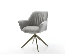 DrehstuhlKeila-Flex mit Armlehnen Strukturstoff Soft Grau Kreuzgestell breit Effektfinish Titan 360° drehbar Wippfunktion Sofort versandfertig