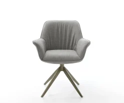 DrehstuhlKeila-Flex mit Armlehnen Strukturstoff Soft Grau Kreuzgestell breit Effektfinish Titan 360° drehbar Wippfunktion Sofort versandfertig