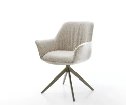 DrehstuhlKeila-Flex mit Armlehnen Webstoff Soft Beige Kreuzgestell breit Effektfinish Titan 360° drehbar Wippfunktion Sofort versandfertig