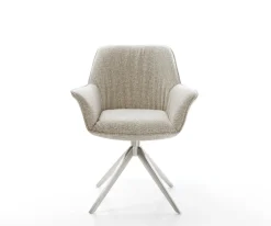 DrehstuhlKeila-Flex mit Armlehnen Webstoff Soft Beige Kreuzgestell breit Edelstahl 360° drehbar Wippfunktion Sofort versandfertig