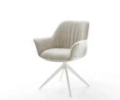 DrehstuhlKeila-Flex mit Armlehnen Webstoff Soft Beige Kreuzgestell breit Weiß 360° drehbar Wippfunktion Sofort versandfertig