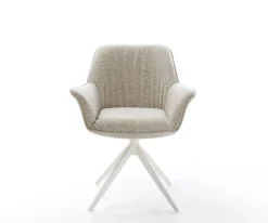 DrehstuhlKeila-Flex mit Armlehnen Webstoff Soft Beige Kreuzgestell breit Weiß 360° drehbar Wippfunktion Sofort versandfertig