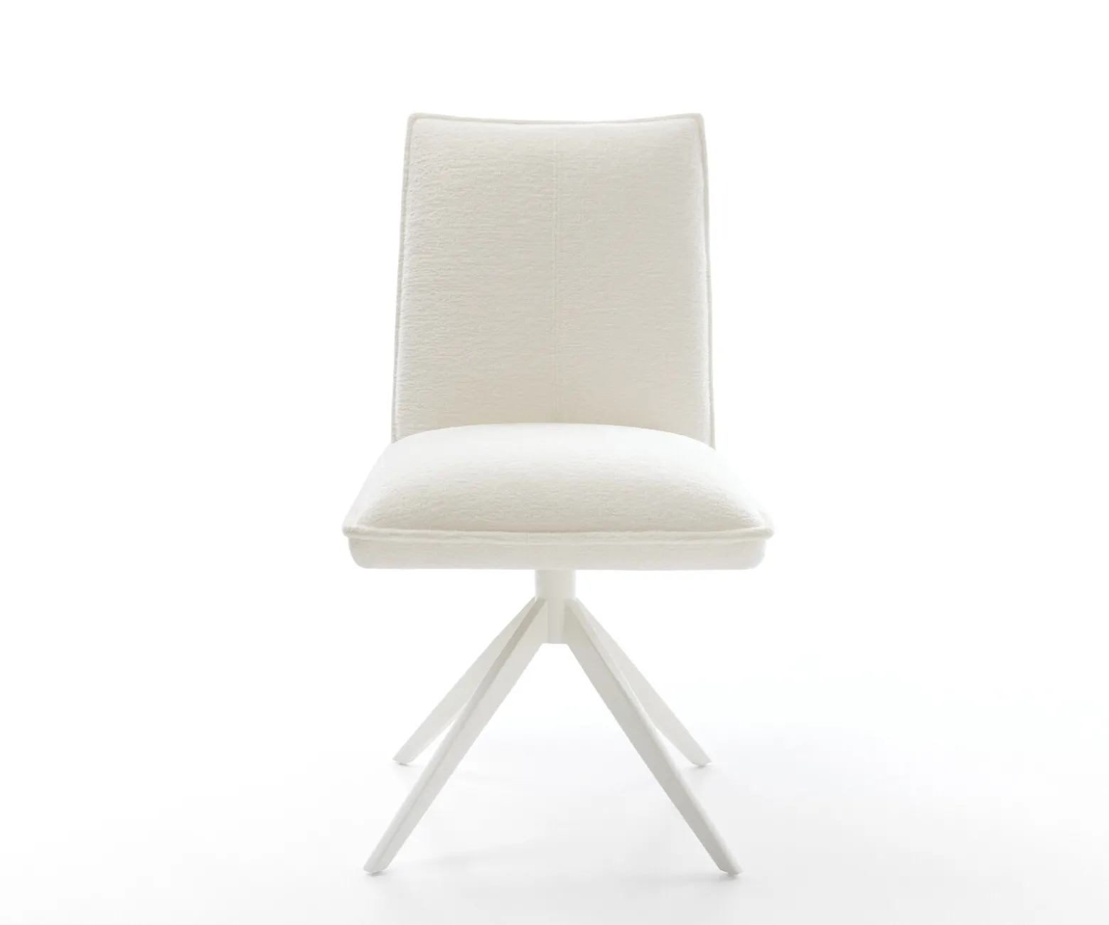 DrehstuhlLelio-Flex Bouclé Soft Beige Kreuzgestell breit Weiß 360° drehbar Wippfunktion Taschenfederkern Sofort versandfertig