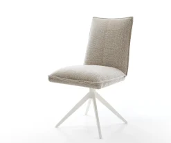 DrehstuhlLelio-Flex Webstoff Soft Beige Kreuzgestell breit Weiß 360° drehbar Wippfunktion Taschenfederkern Sofort versandfertig
