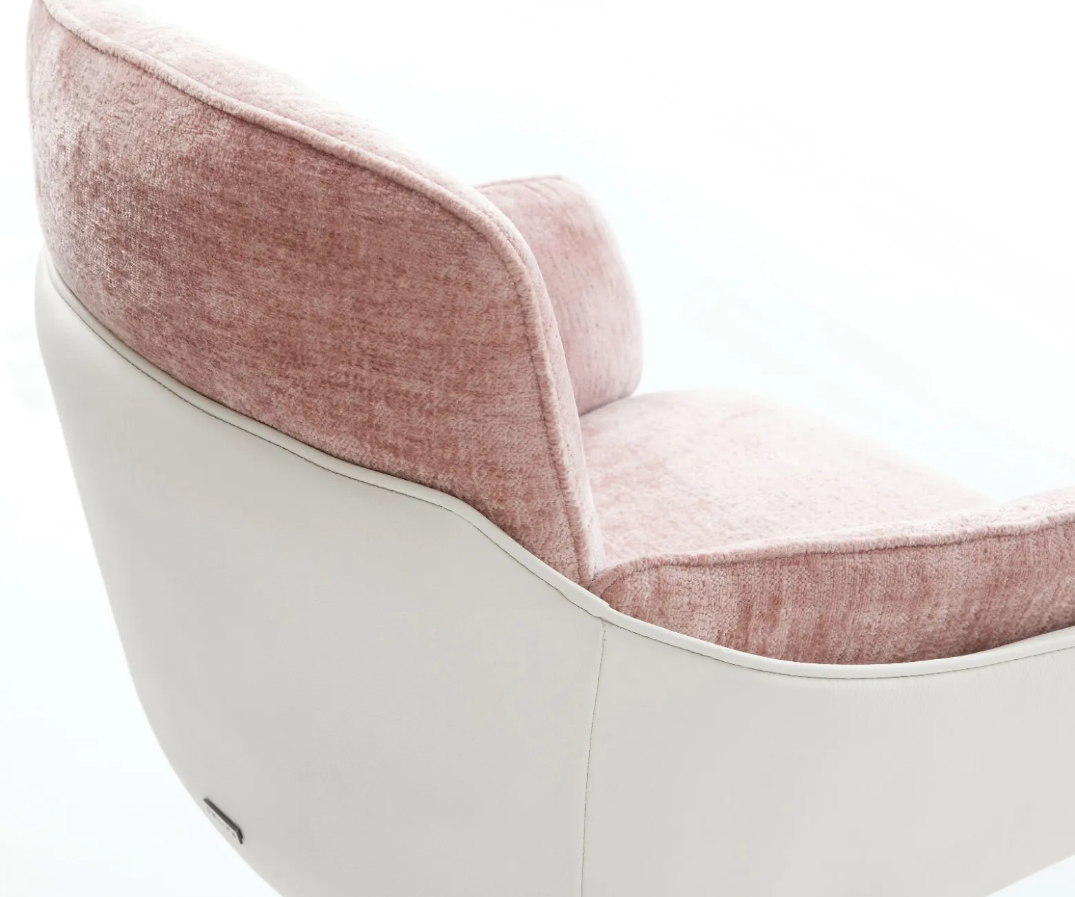 DrehstuhlLuan-Flex mit Armlehnen Materialmix Echtleder Weiß-Rosé Kreuzgestell breit Weiß 360° drehbar Wippfunktion Sofort versandfertig