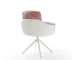 DrehstuhlLuan-Flex mit Armlehnen Materialmix Echtleder Weiß-Rosé Kreuzgestell breit Weiß 360° drehbar Wippfunktion Sofort versandfertig