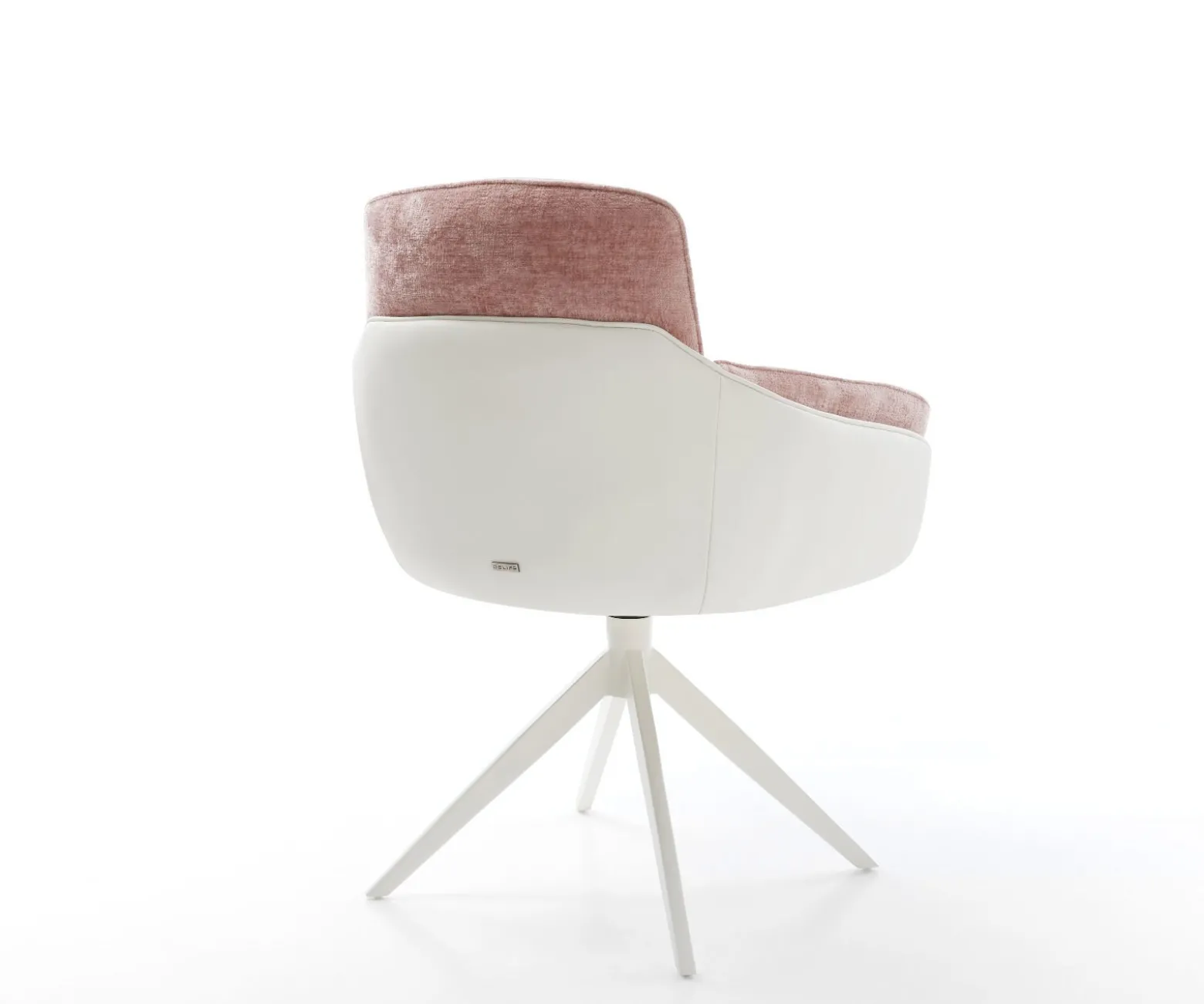 DrehstuhlLuan-Flex mit Armlehnen Materialmix Echtleder Weiß-Rosé Kreuzgestell breit Weiß 360° drehbar Wippfunktion Sofort versandfertig