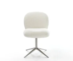 DrehstuhlNube-Flex Bouclé Soft Beige Fußkreuz Edelstahl 360° drehbar Wippfunktion Taschenfederkern Sofort versandfertig