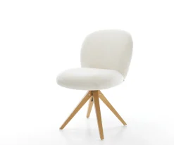 DrehstuhlNube-Flex Bouclé Soft Beige Holzgestell kantig Natur 360° drehbar Taschenfederkern Versandfertig ca. 28.10.26