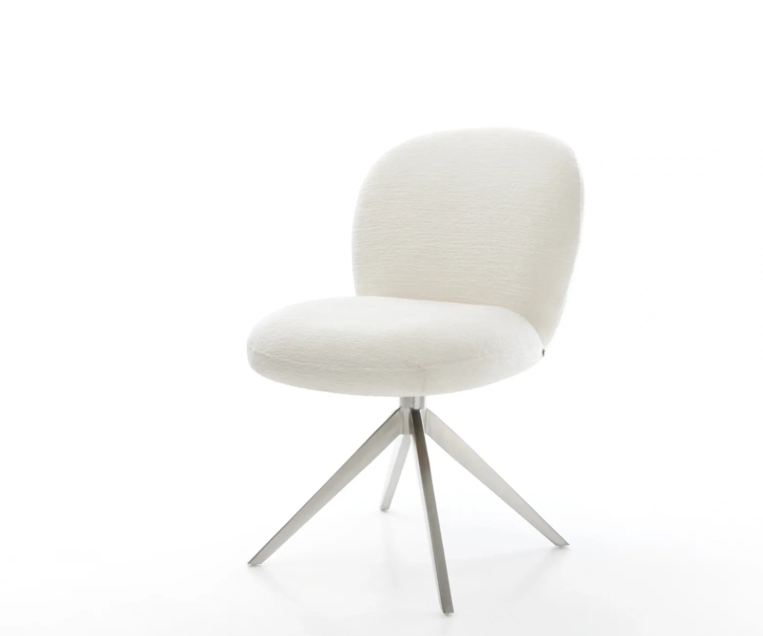 DrehstuhlNube-Flex Bouclé Soft Beige Kreuzgestell breit Edelstahl 360° drehbar Wippfunktion Taschenfederkern Sofort versandfertig