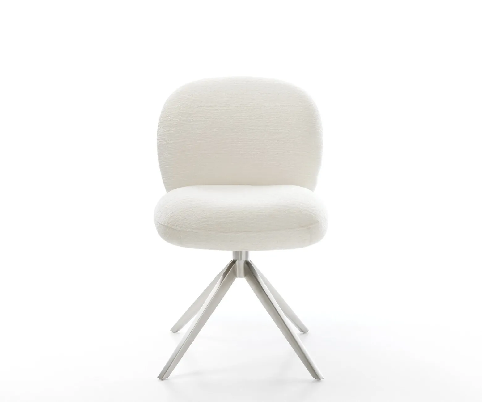DrehstuhlNube-Flex Bouclé Soft Beige Kreuzgestell breit Edelstahl 360° drehbar Wippfunktion Taschenfederkern Sofort versandfertig