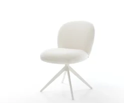 DrehstuhlNube-Flex Bouclé Soft Beige Kreuzgestell breit Weiß 360° drehbar Wippfunktion Taschenfederkern Sofort versandfertig