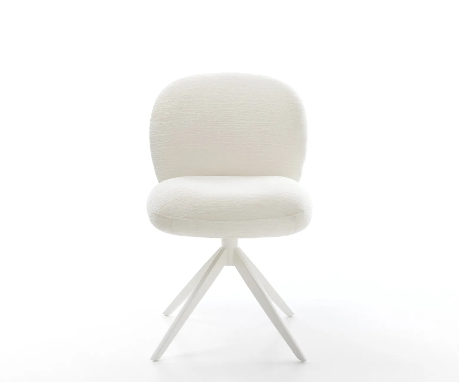 DrehstuhlNube-Flex Bouclé Soft Beige Kreuzgestell breit Weiß 360° drehbar Wippfunktion Taschenfederkern Sofort versandfertig