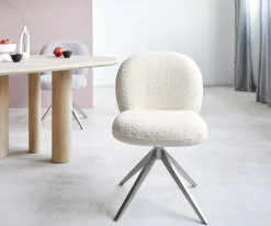 DrehstuhlNube-Flex Bouclé Weiß Kreuzgestell breit Edelstahl 360° drehbar Taschenfederkern Sofort versandfertig