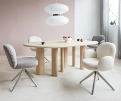 DrehstuhlNube-Flex Bouclé Weiß Kreuzgestell breit Edelstahl 360° drehbar Taschenfederkern Sofort versandfertig