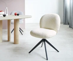 DrehstuhlNube-Flex Bouclé Weiß Kreuzgestell breit Schwarz 360° drehbar Taschenfederkern Sofort versandfertig