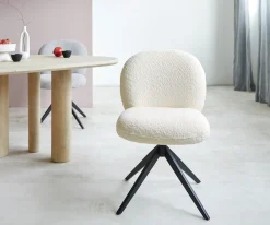 DrehstuhlNube-Flex Bouclé Weiß Kreuzgestell breit Schwarz 360° drehbar Taschenfederkern Sofort versandfertig