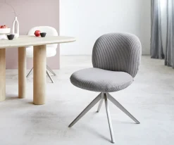 DrehstuhlNube-Flex Cord Silbergrau Kreuzgestell breit Edelstahl 360° drehbar Taschenfederkern Sofort versandfertig