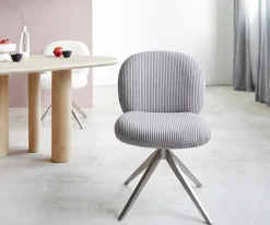 DrehstuhlNube-Flex Cord Silbergrau Kreuzgestell breit Edelstahl 360° drehbar Taschenfederkern Sofort versandfertig