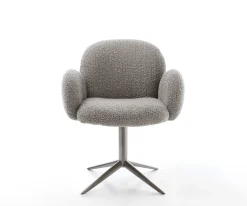 DrehstuhlNube-Flex mit Armlehnen Bouclé Silbergrau Fußkreuz Graphit 360° drehbar Wippfunktion Taschenfederkern Sofort versandfertig