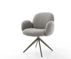 DrehstuhlNube-Flex mit Armlehnen Bouclé Silbergrau Kreuzgestell breit Effektfinish Titan 360° drehbar Taschenfederkern Sofort versandfertig