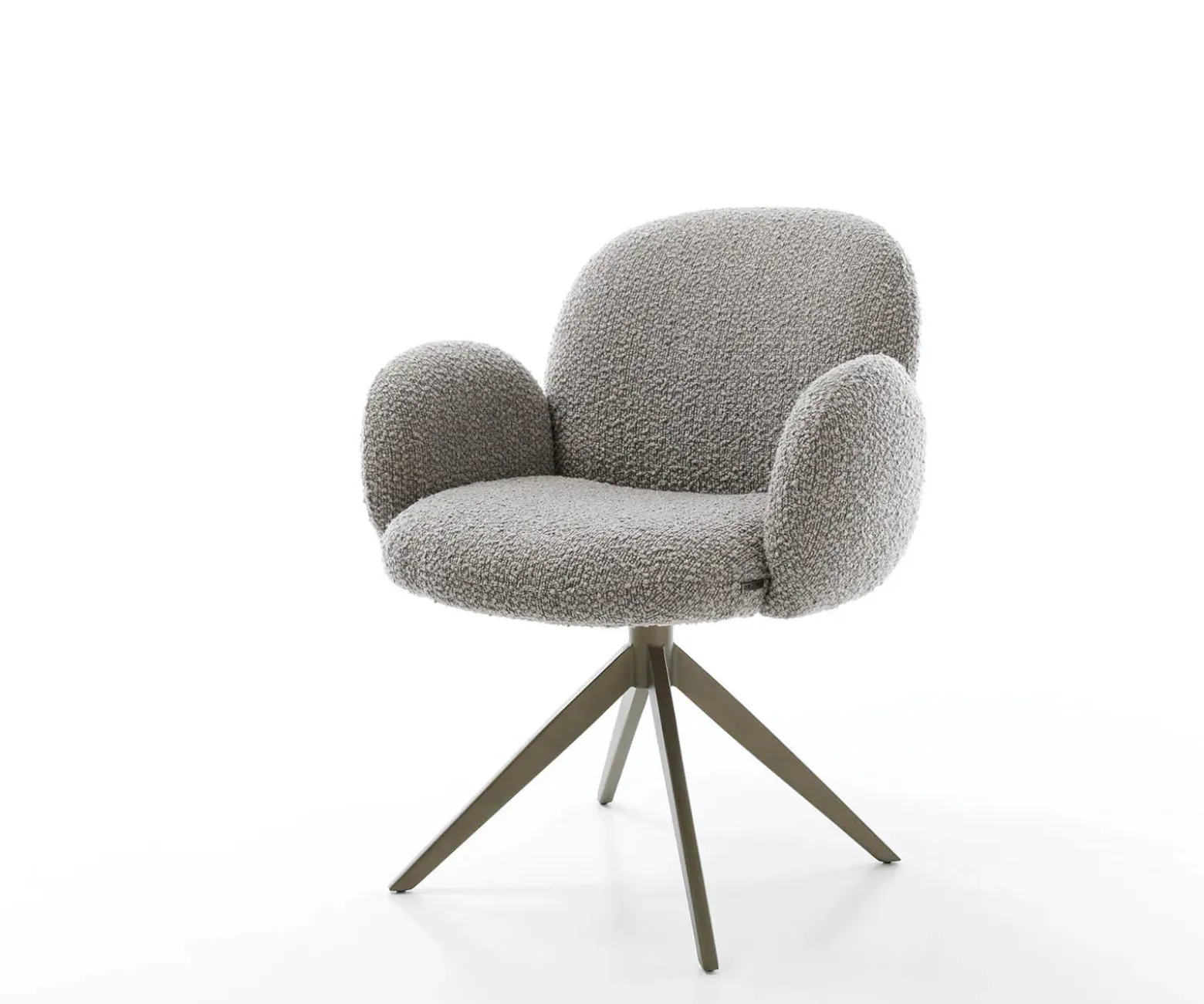 DrehstuhlNube-Flex mit Armlehnen Bouclé Silbergrau Kreuzgestell breit Effektfinish Titan 360° drehbar Taschenfederkern Sofort versandfertig