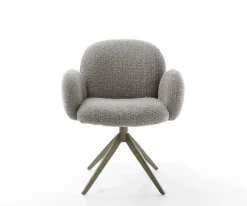 DrehstuhlNube-Flex mit Armlehnen Bouclé Silbergrau Kreuzgestell breit Effektfinish Titan 360° drehbar Taschenfederkern Sofort versandfertig