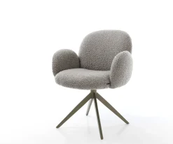 DrehstuhlNube-Flex mit Armlehnen Bouclé Silbergrau Kreuzgestell breit Effektfinish Titan 360° drehbar Wippfunktion Taschenfederkern Sofort versandfertig