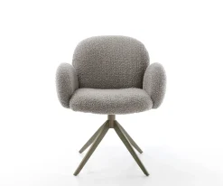 DrehstuhlNube-Flex mit Armlehnen Bouclé Silbergrau Kreuzgestell breit Effektfinish Titan 360° drehbar Wippfunktion Taschenfederkern Sofort versandfertig
