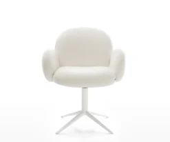 DrehstuhlNube-Flex mit Armlehnen Bouclé Soft Beige Fußkreuz Weiß 360° drehbar Wippfunktion Taschenfederkern Sofort versandfertig