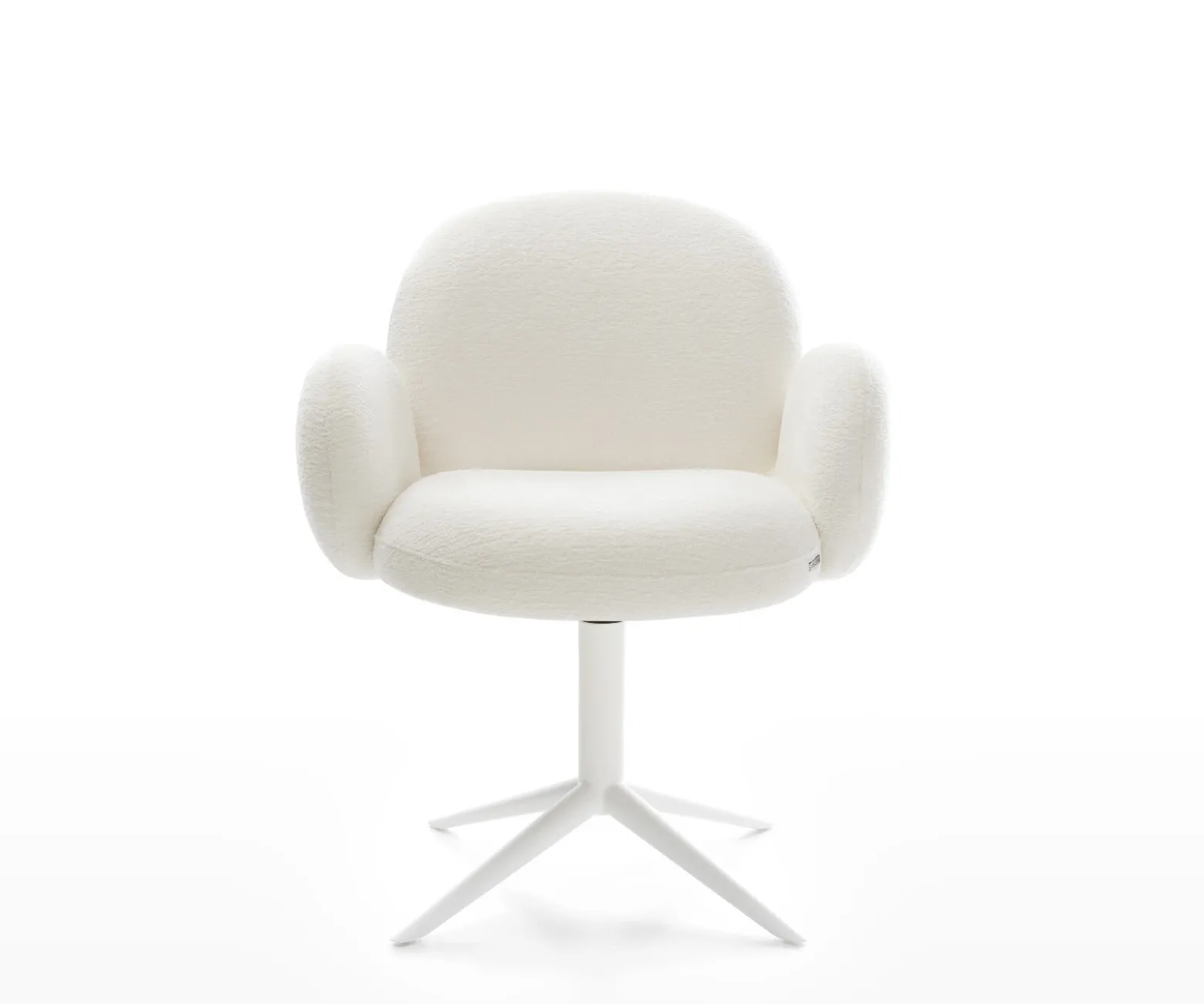 DrehstuhlNube-Flex mit Armlehnen Bouclé Soft Beige Fußkreuz Weiß 360° drehbar Wippfunktion Taschenfederkern Sofort versandfertig