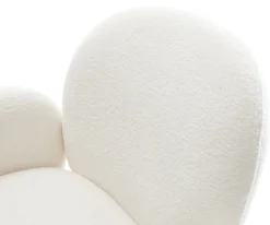 DrehstuhlNube-Flex mit Armlehnen Bouclé Soft Beige Fußkreuz Weiß 360° drehbar Wippfunktion Taschenfederkern Sofort versandfertig