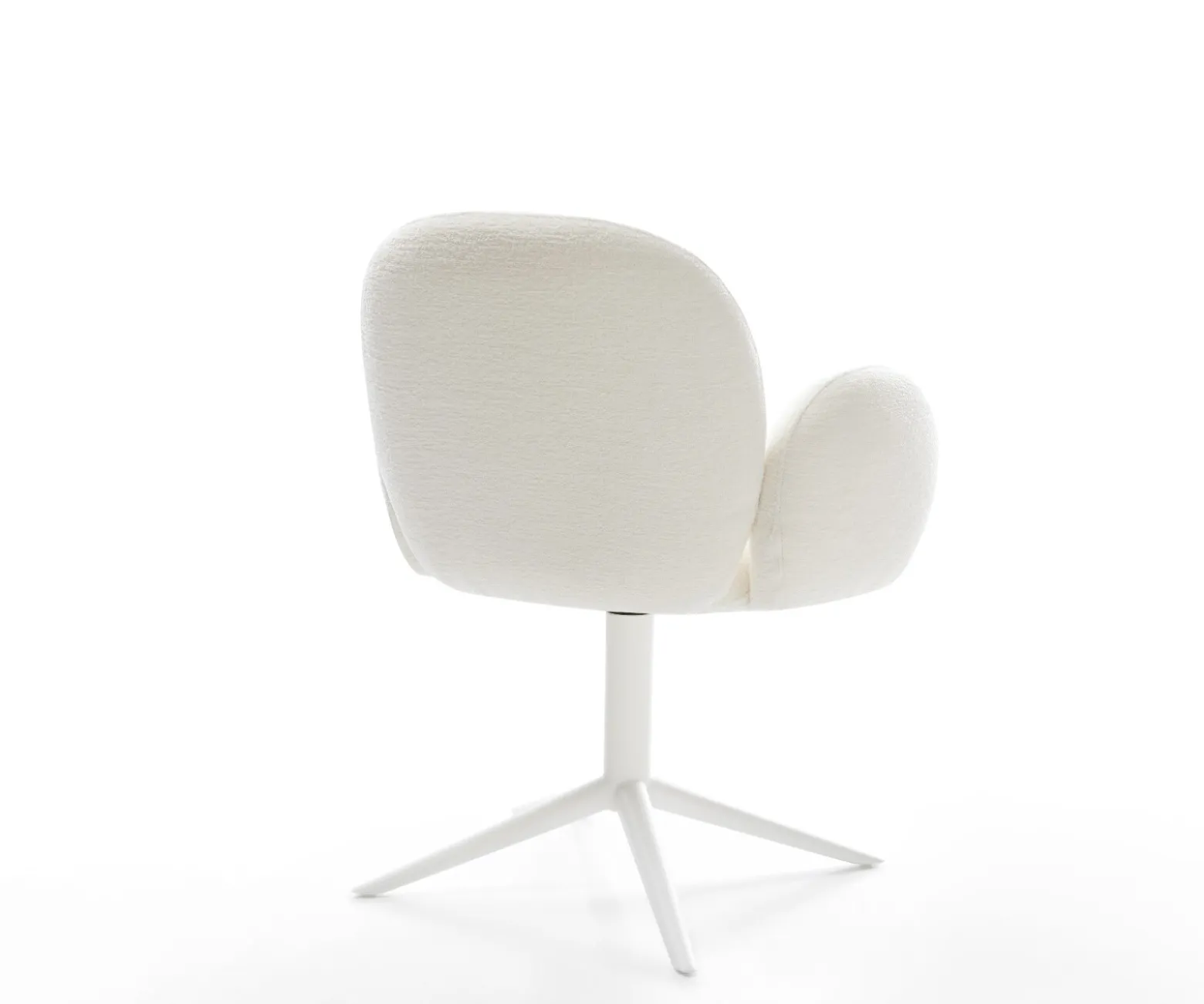 DrehstuhlNube-Flex mit Armlehnen Bouclé Soft Beige Fußkreuz Weiß 360° drehbar Wippfunktion Taschenfederkern Sofort versandfertig