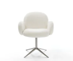 DrehstuhlNube-Flex mit Armlehnen Bouclé Soft Beige Fußkreuz Edelstahl 360° drehbar Wippfunktion Taschenfederkern Sofort versandfertig