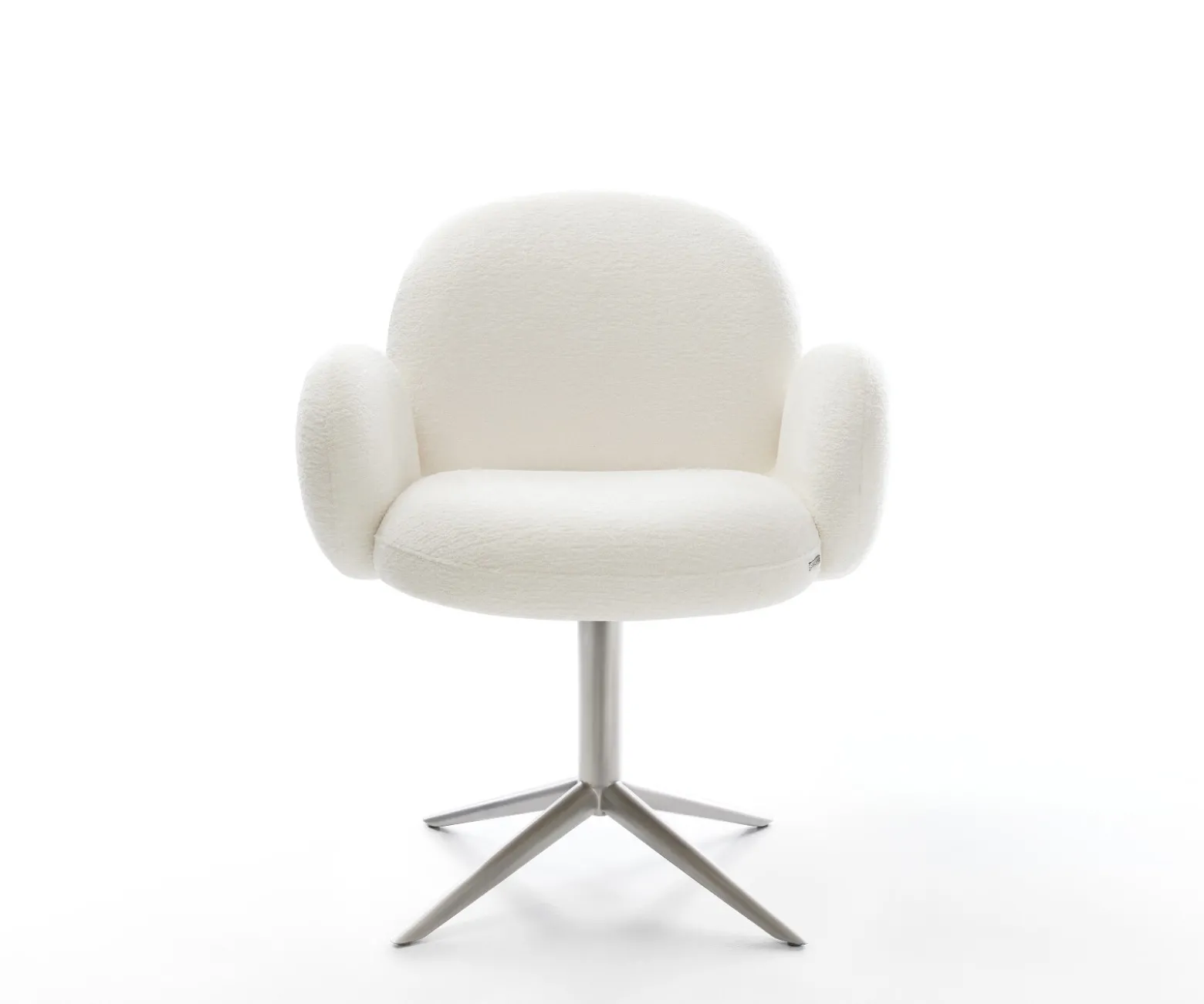 DrehstuhlNube-Flex mit Armlehnen Bouclé Soft Beige Fußkreuz Edelstahl 360° drehbar Wippfunktion Taschenfederkern Sofort versandfertig